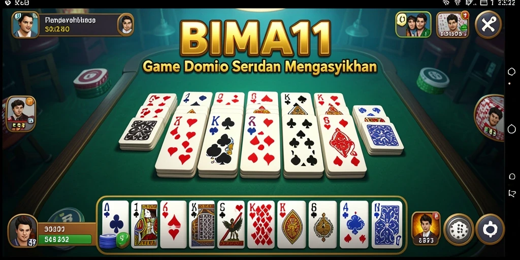 Tampilan screenshot utama game BIMA11 dengan aksi Domino yang seru.