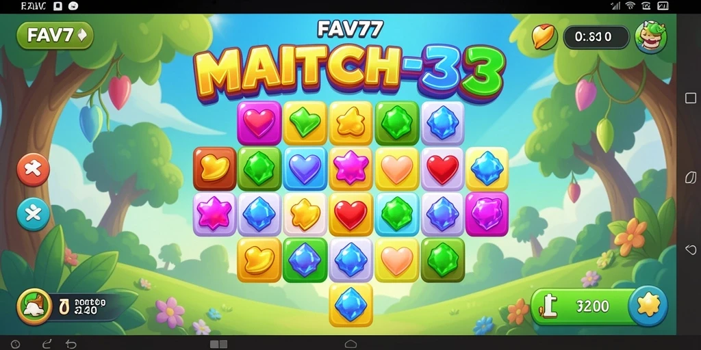 Tampilan gameplay FAV77 dengan efek gemerlap Match-3 yang spektakuler.
