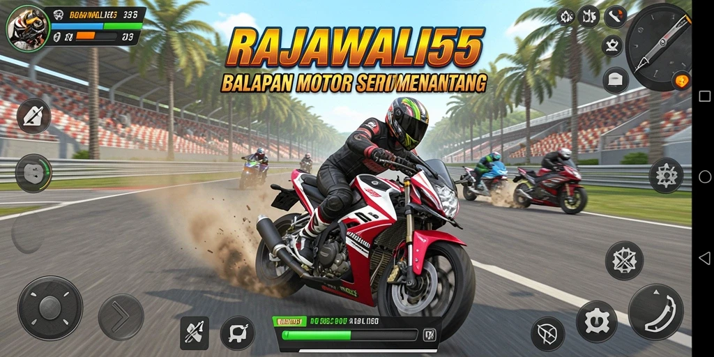 Tampilan gameplay RAJAWALI55 yang menegangkan saat balapan motor.