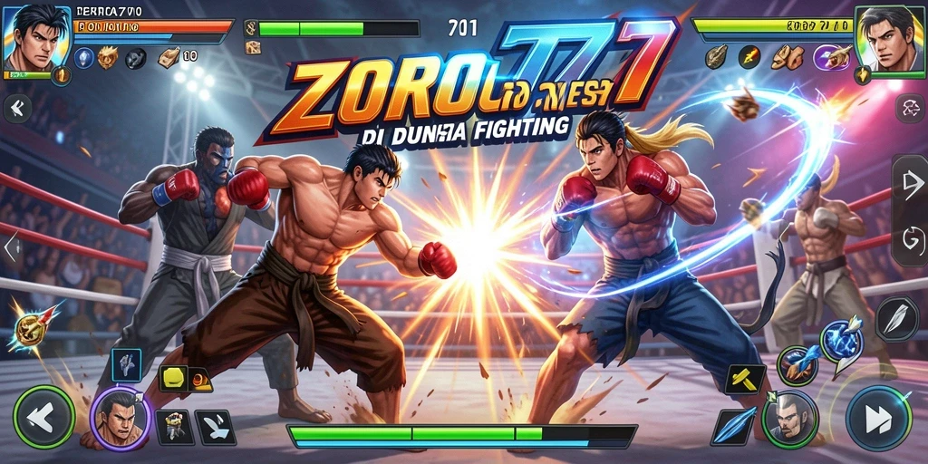Tampilan gameplay epik dalam pertarungan ZORO77 yang mendebarkan.